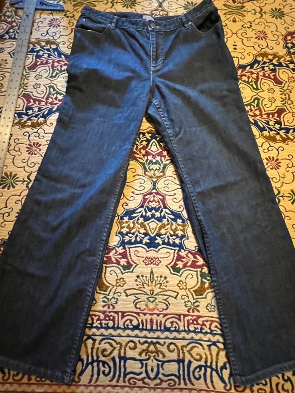 J.Jill Authentic Fit Below waist Wide Leg Jeans Sz 16 Reg Blue Stretch Denim